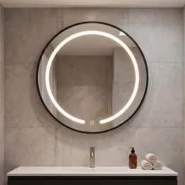 ESPEJO LED (3420) - BORDE NEGRO CIRCULAR - 80x80